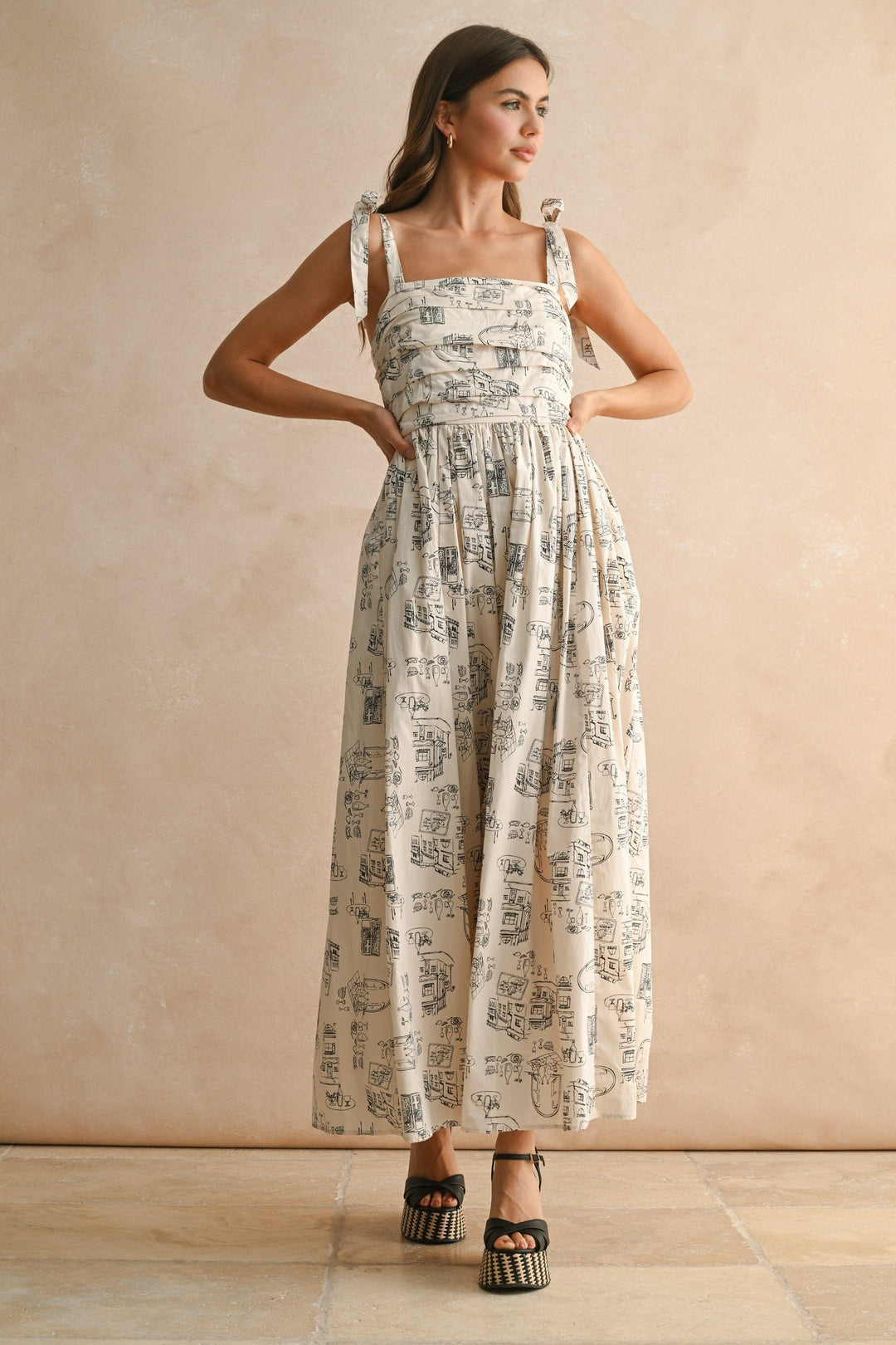 Miou Muse Dress Gemma Town Print Long Dress