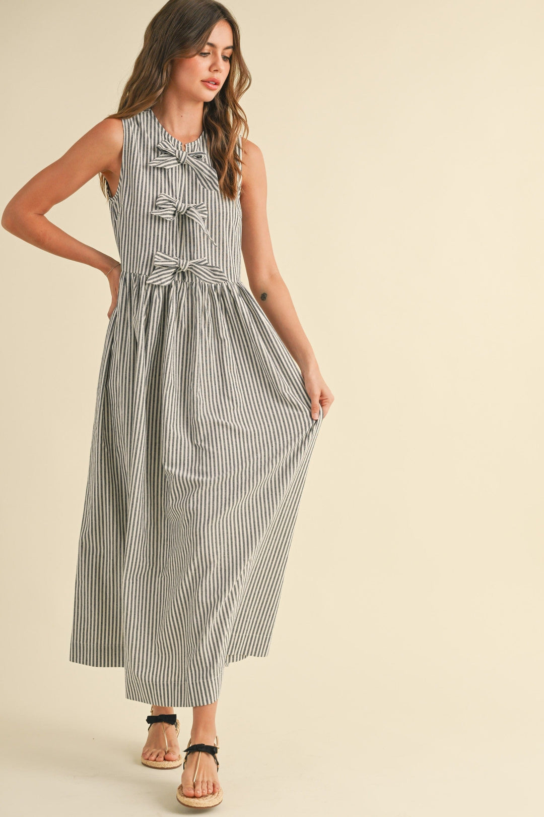 Miou Muse Dress Tessa Stripe Bow Tie Dress