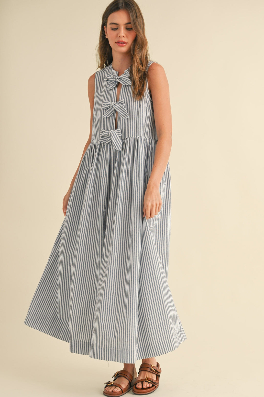 Miou Muse Dress Tessa Stripe Bow Tie Dress