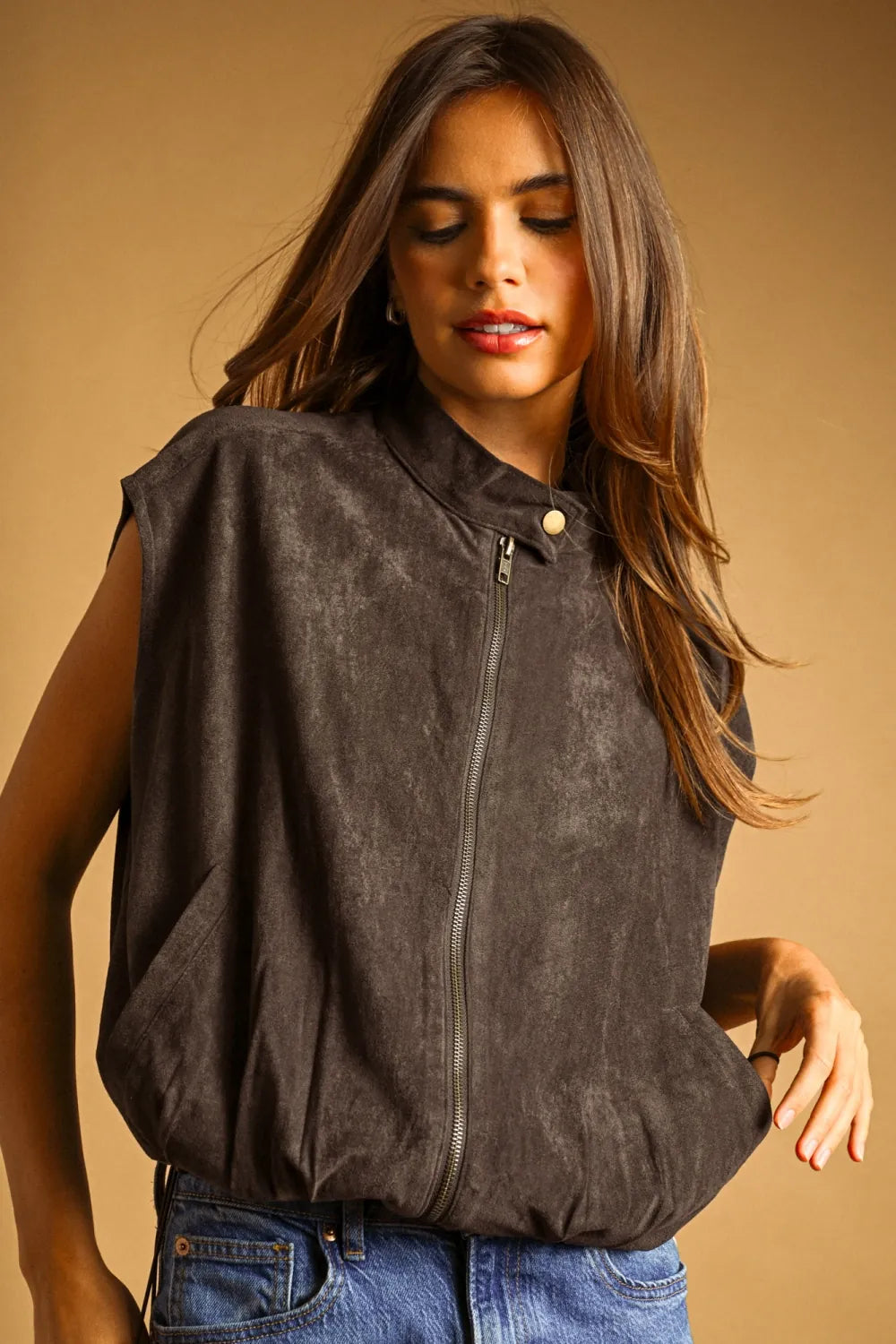 Miou Muse Jacket Charcoal / S Charlee Seude Zipper Vest Jacket