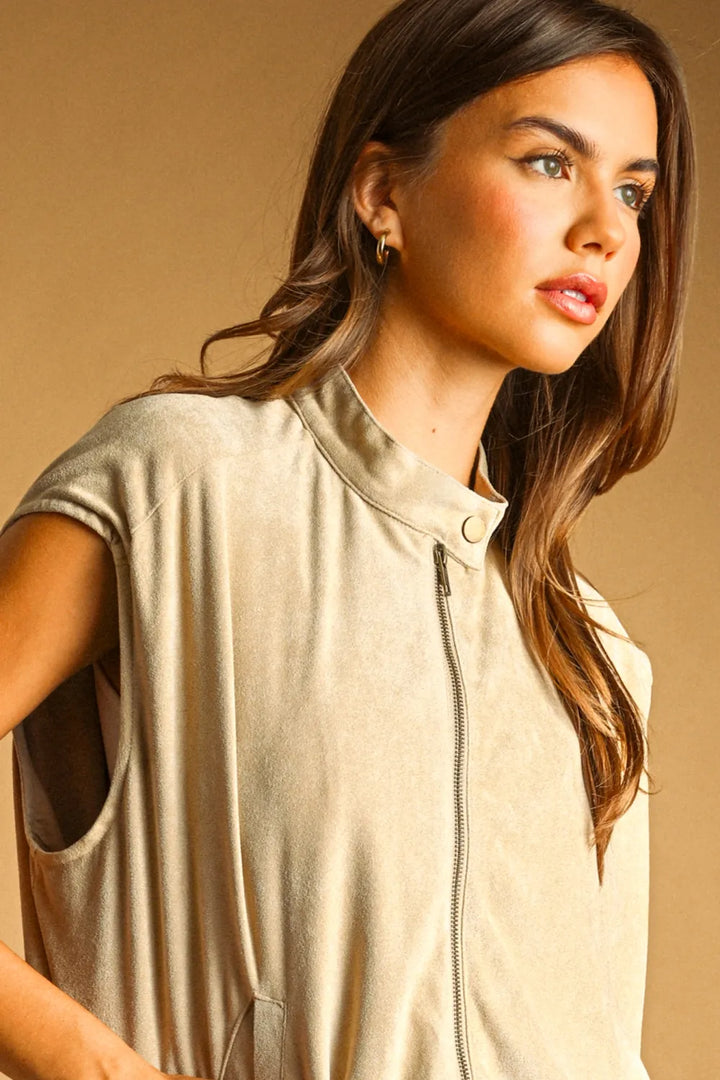 Miou Muse Jacket Charlee Seude Zipper Vest Jacket