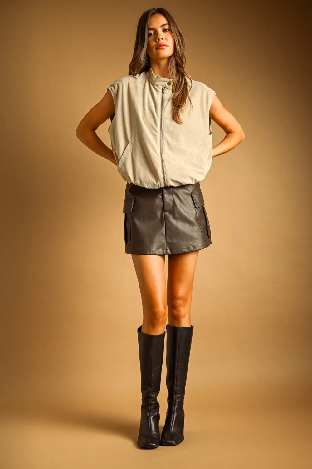 Miou Muse Jacket Charlee Seude Zipper Vest Jacket