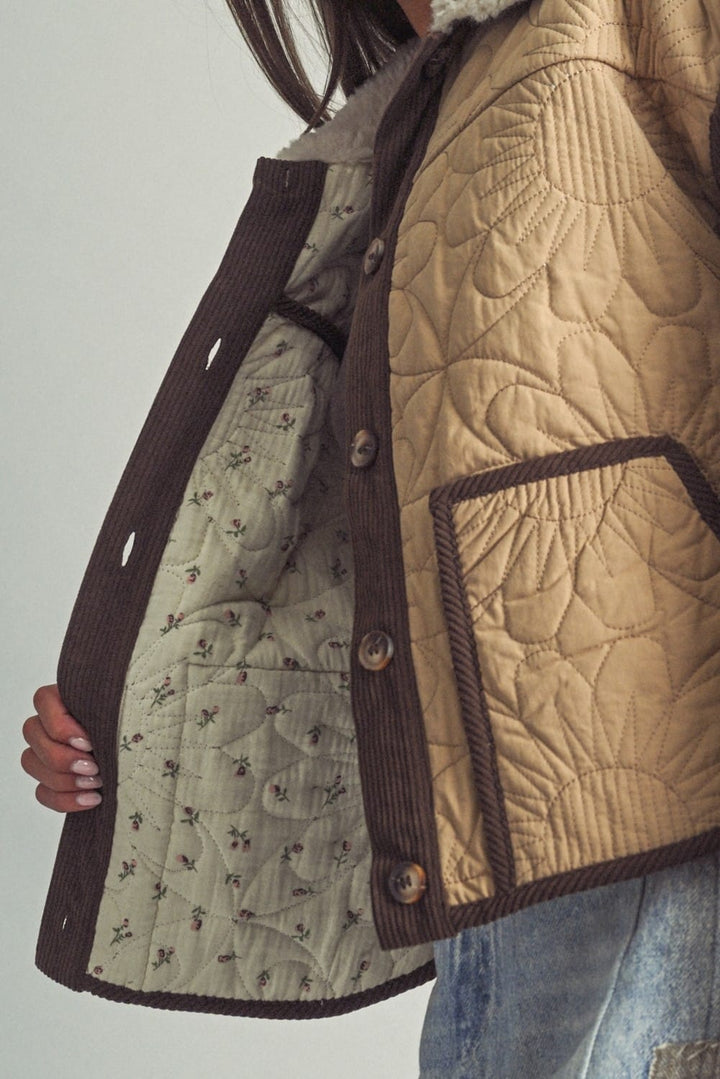 Miou Muse Mabel floral quilt jacket with quilted texture and colorful floral pattern