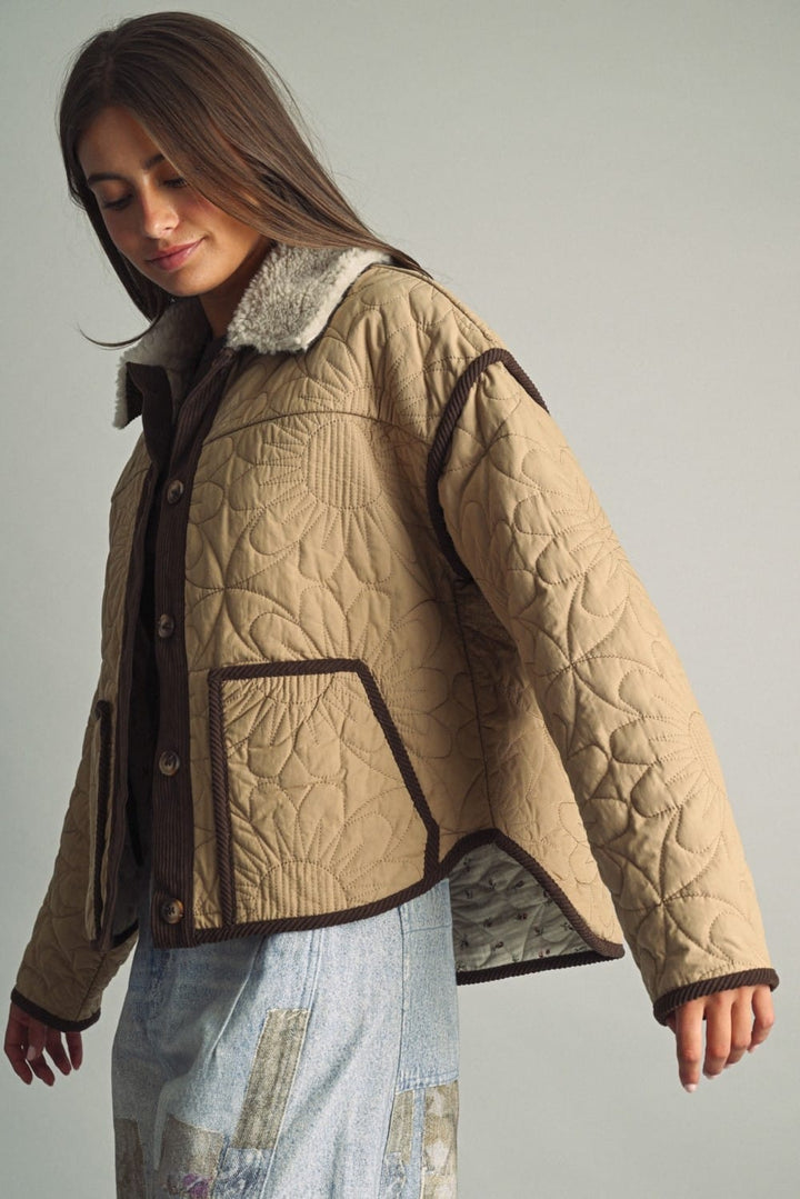 Miou Muse Mabel Floral Quilt Jacket with colorful floral pattern and quilted design