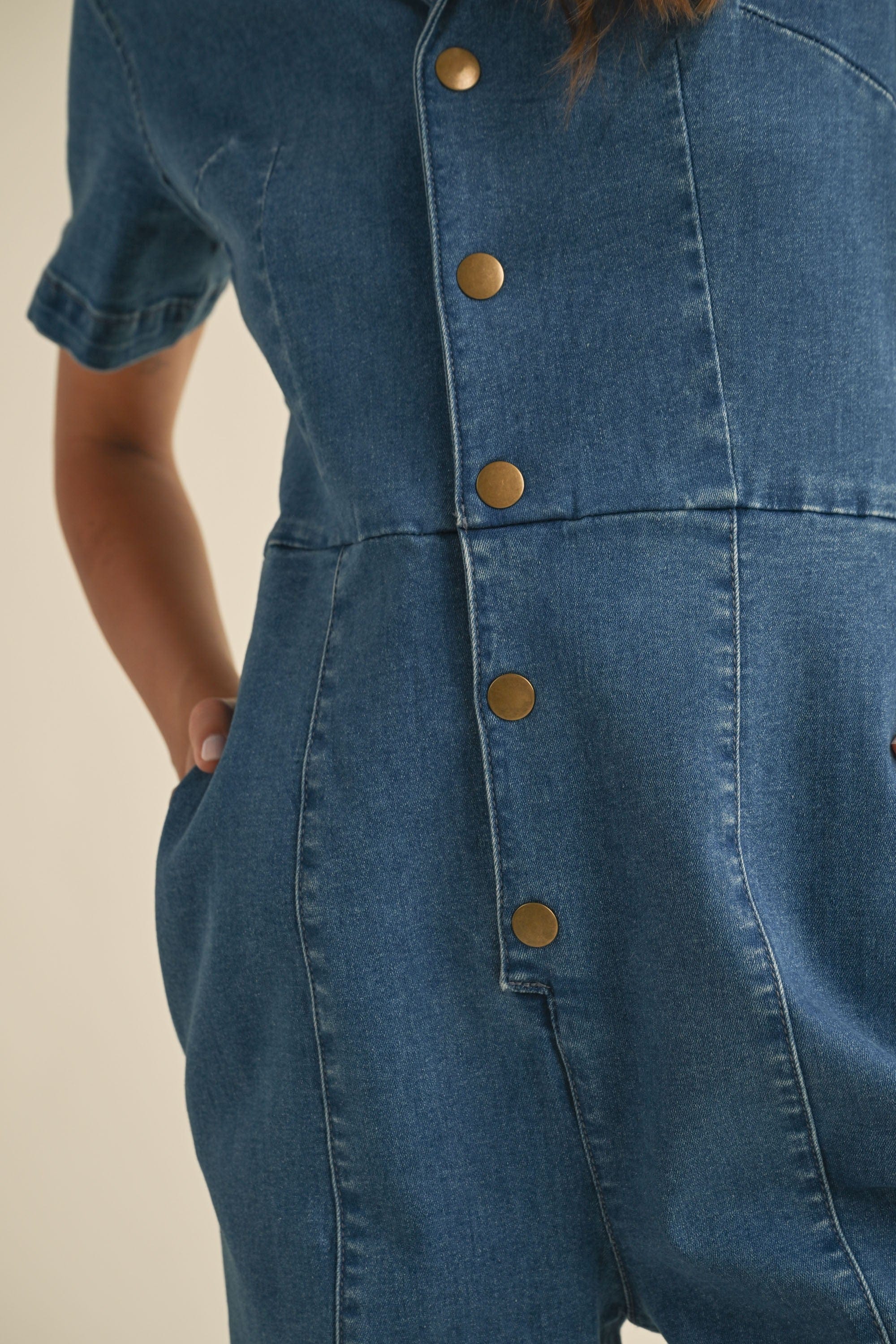 Georgia Buttondown Jumpsuit – Teal Poppy