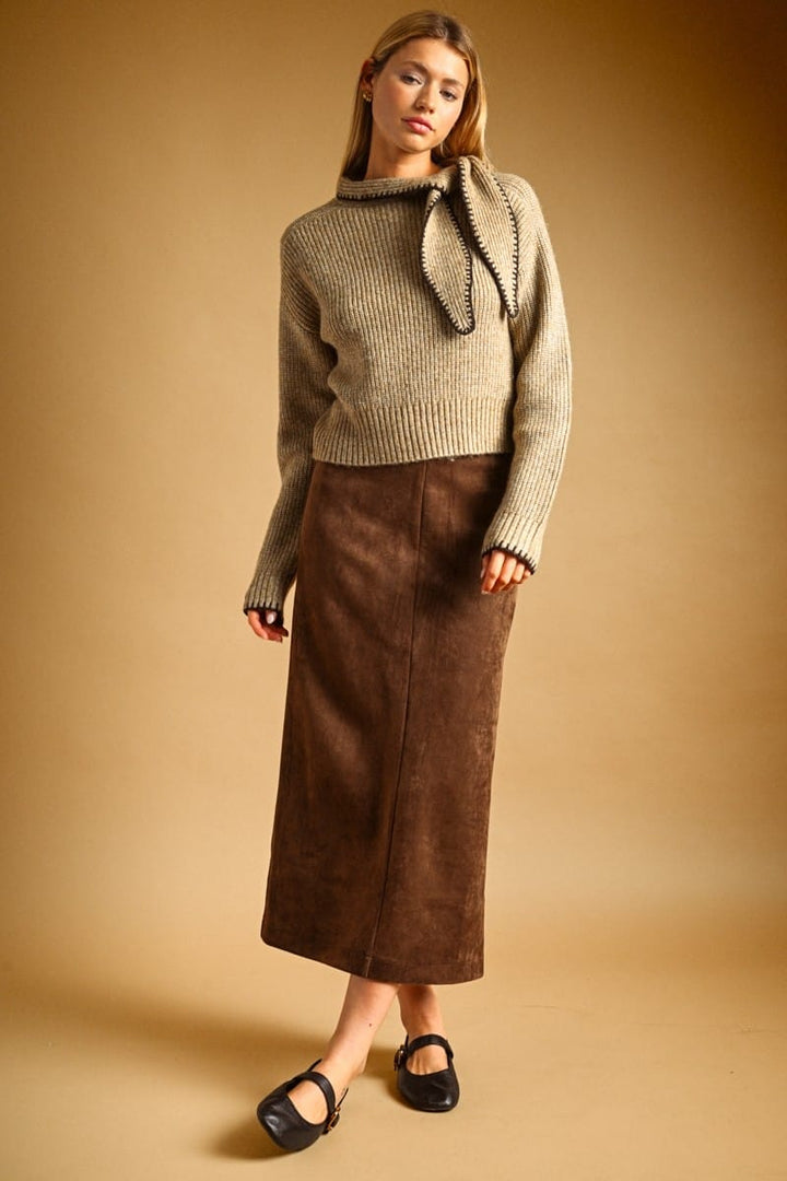 Miou Muse Ada tie neck sweater in a soft knit design