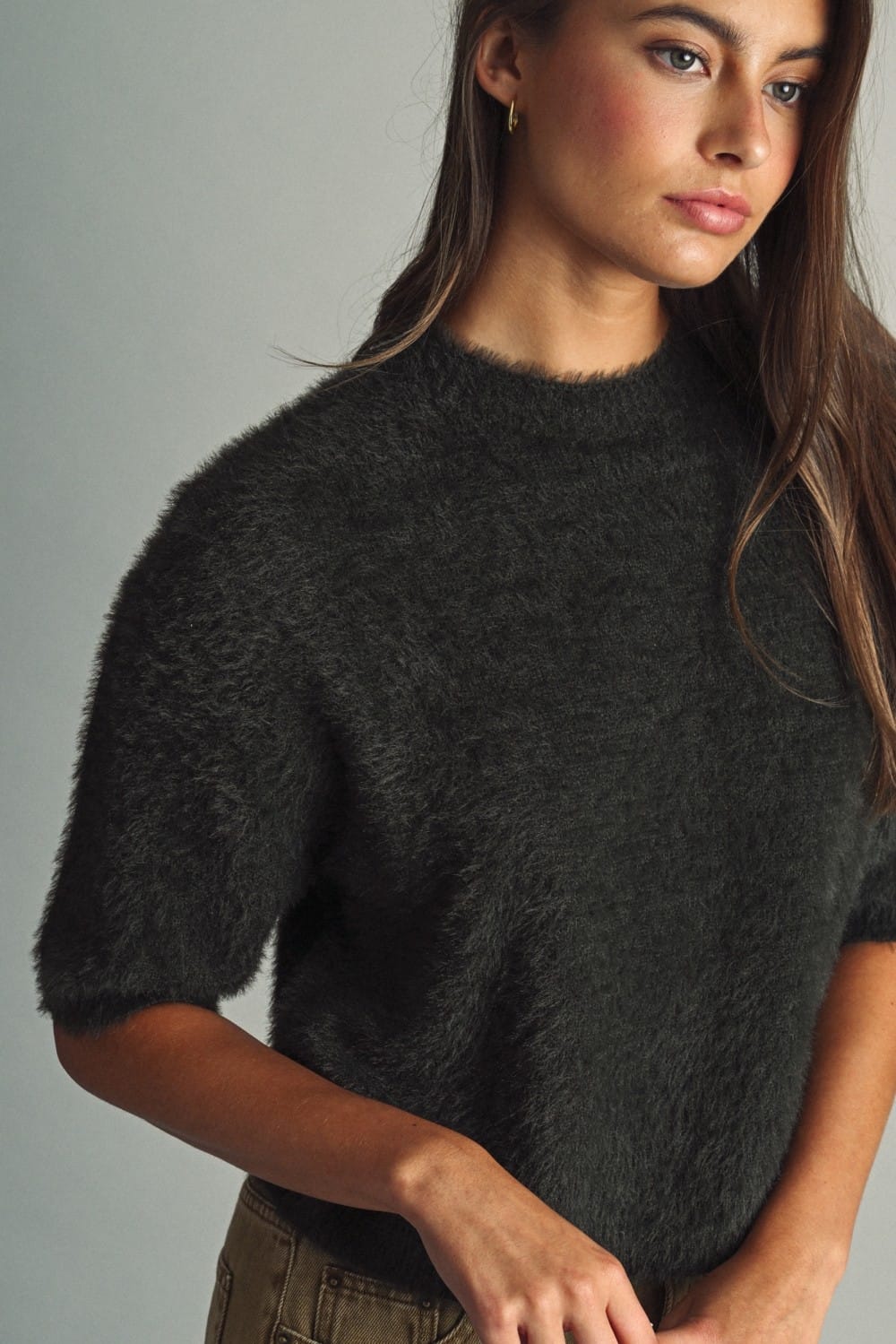 Miou Muse Natalia Fluffly crop sweater in soft, textured fabric with a cozy cropped silhouette