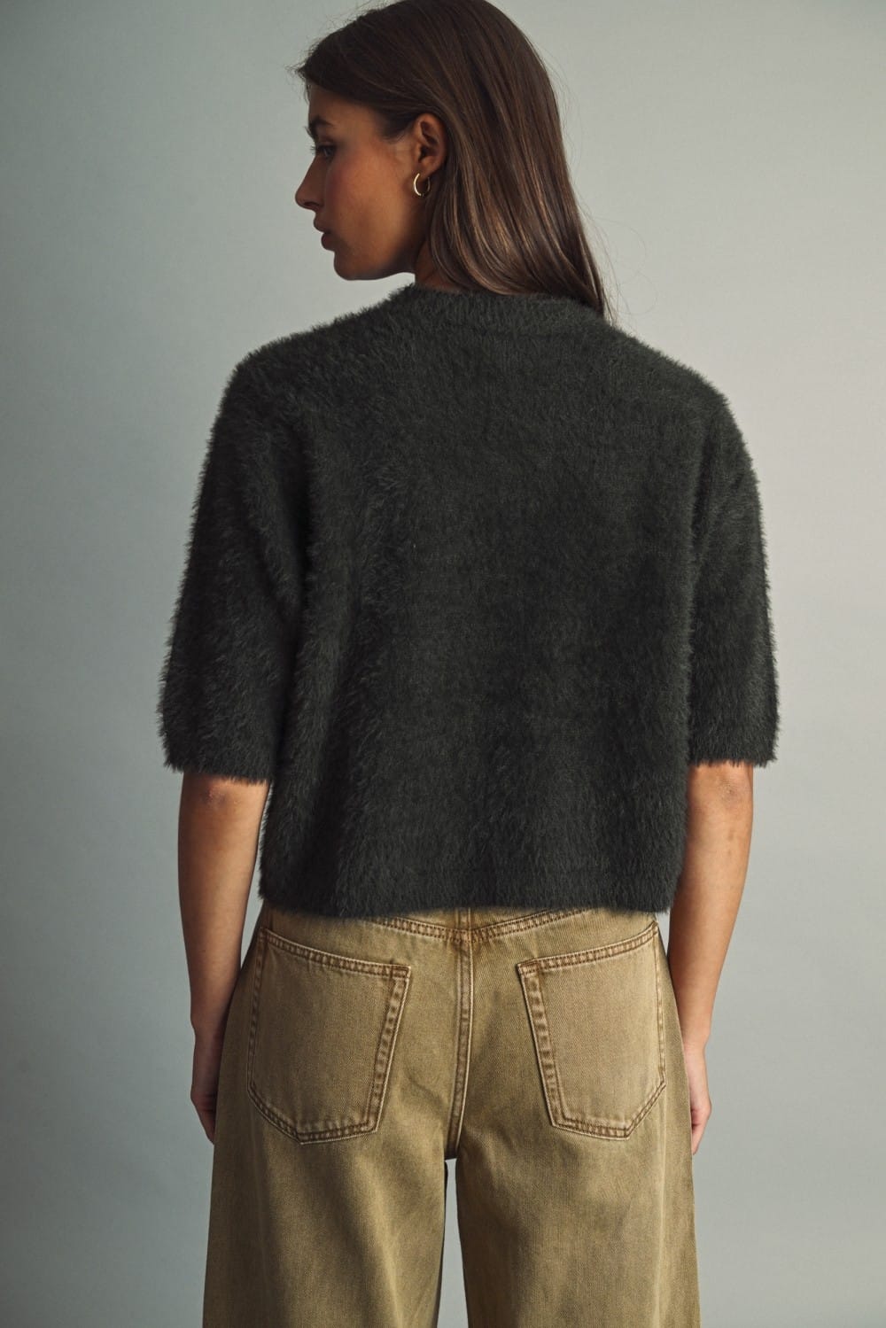 Miou Muse Natalia Fluffly crop sweater in a soft, textured knit fabric