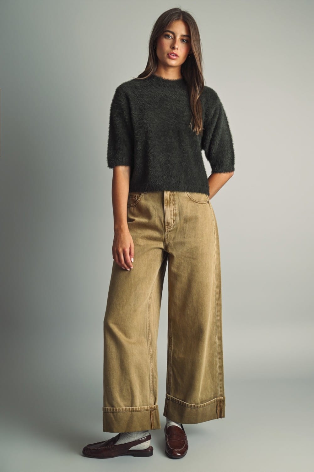 Miou Muse Natalia Fluffly crop sweater in soft textured knit fabric