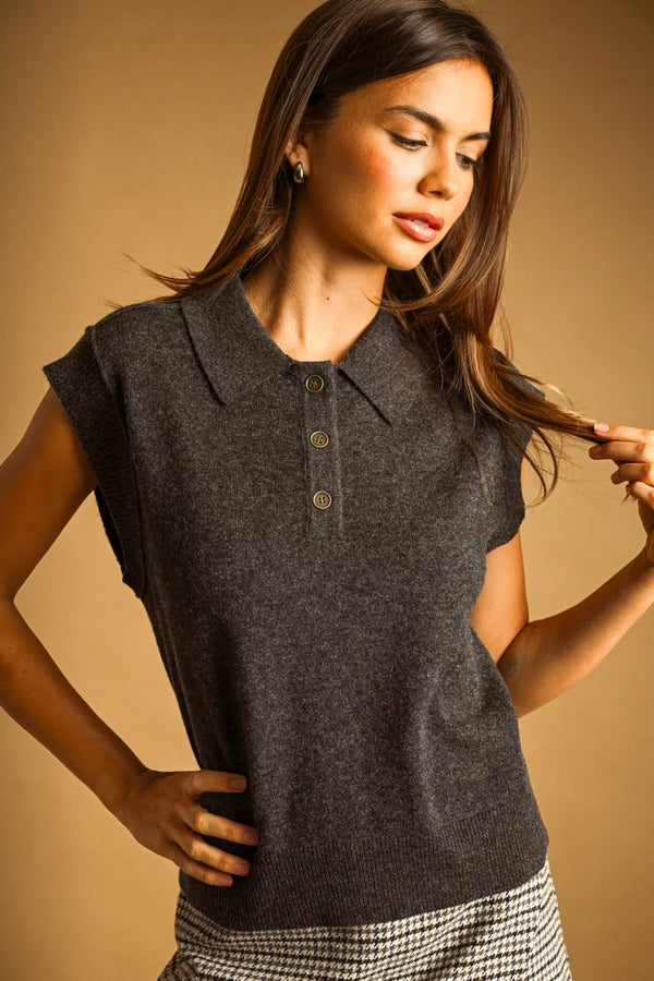 Miou Muse Top Charcoal / S Harley Polo Sweater Top