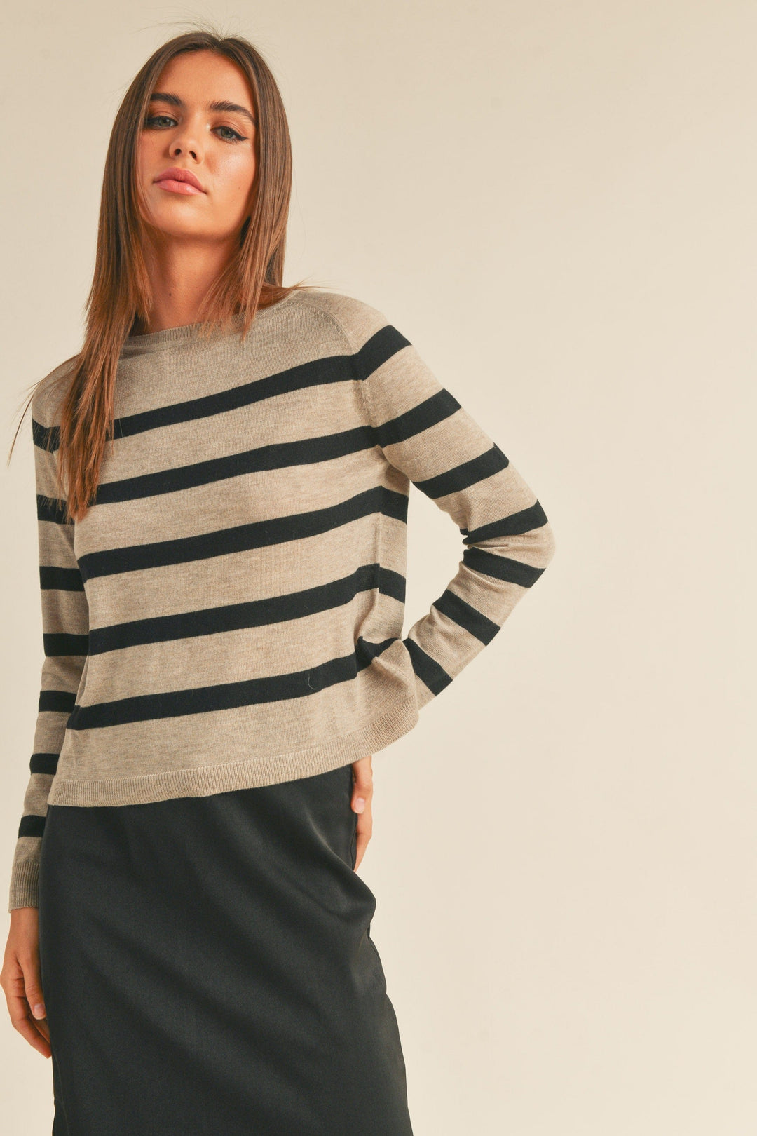 Miou Muse Top Coffee / Black / S Teagan Striped Sweater Top