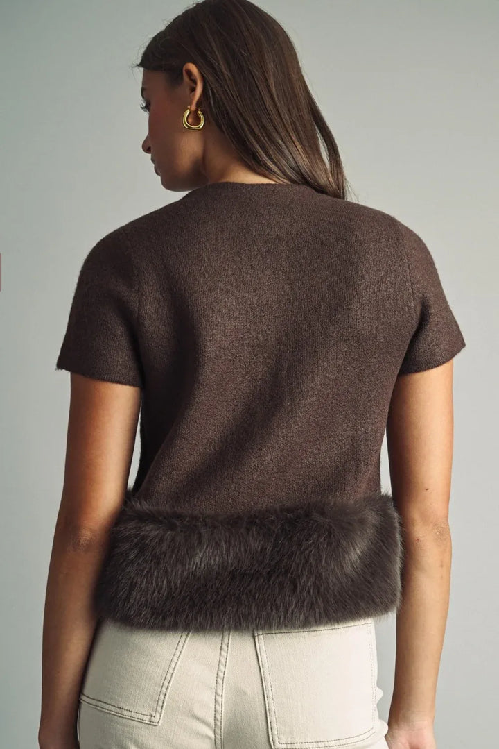 Miou Muse Nyla Fur Trim Top with soft fur-trimmed neckline and sleeveless design