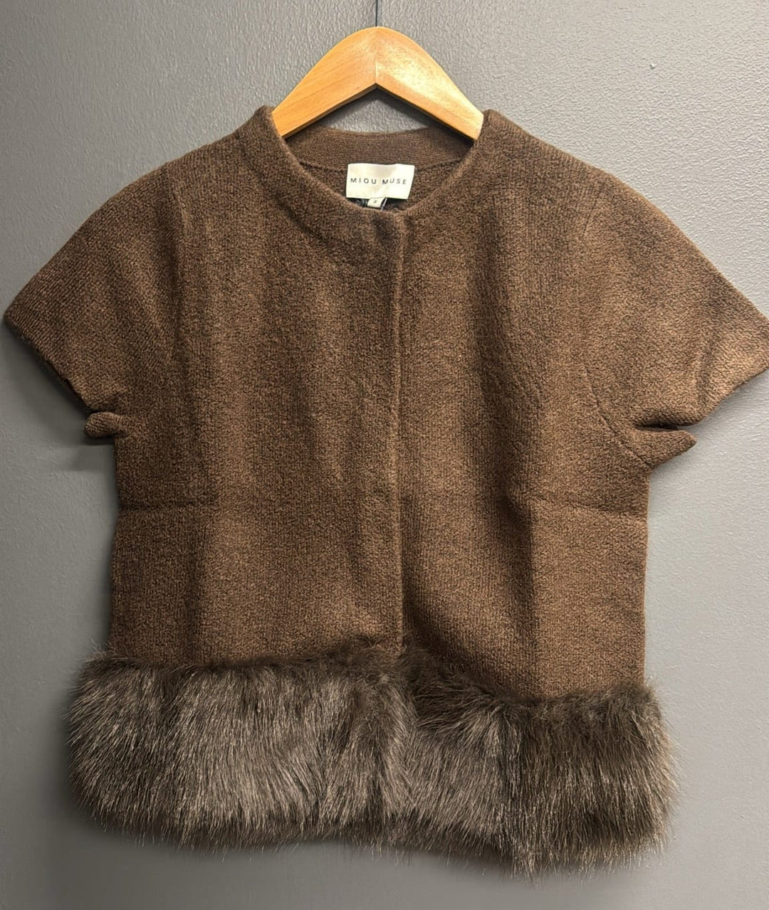 Miou Muse Nyla fur trim top in a stylish cropped design