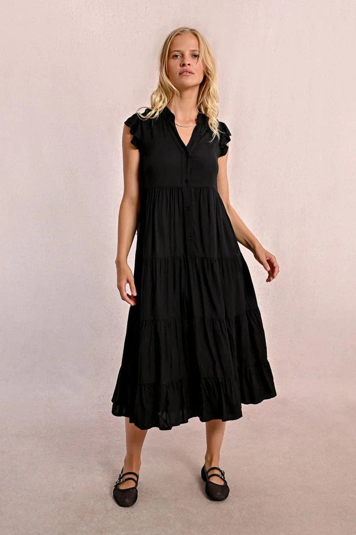 Molly Bracken Dress Black / XS Eliana Long Dress w/ Multi Ruffles