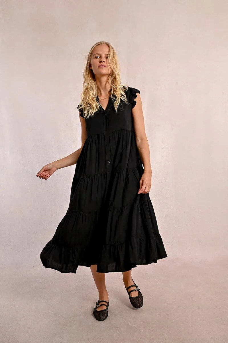 Molly Bracken Dress Eliana Long Dress w/ Multi Ruffles