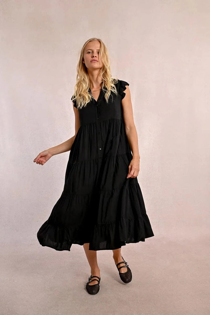 Molly Bracken Dress Eliana Long Dress w/ Multi Ruffles