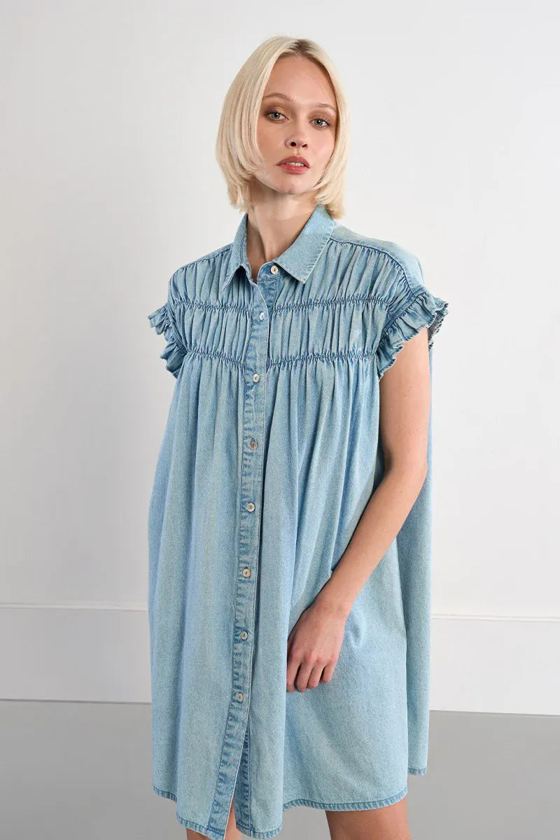 Molly Bracken Midi Dress Denim Blue / S Gemma Smocked Midi Dress