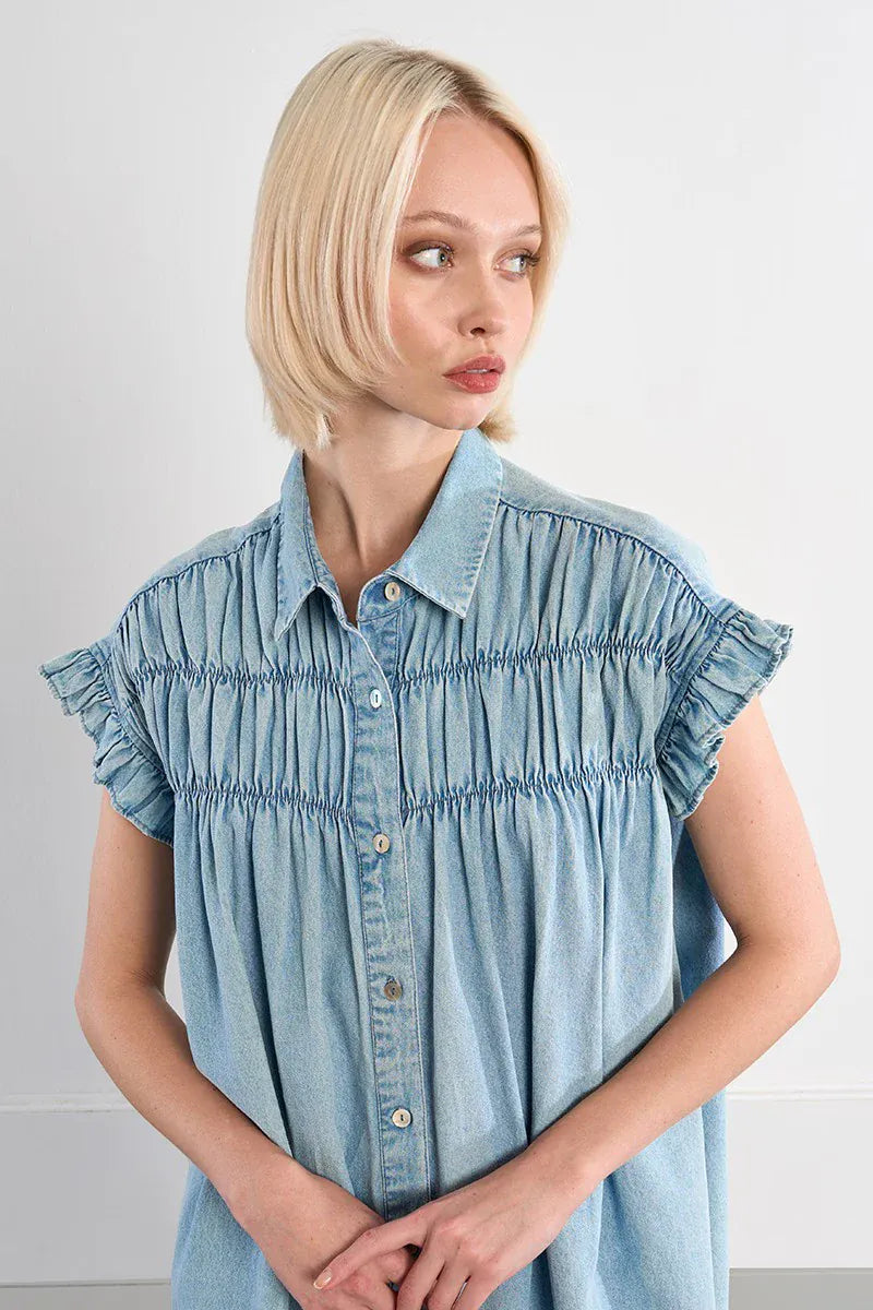 Gemma Smocked Midi Dress – Teal Poppy