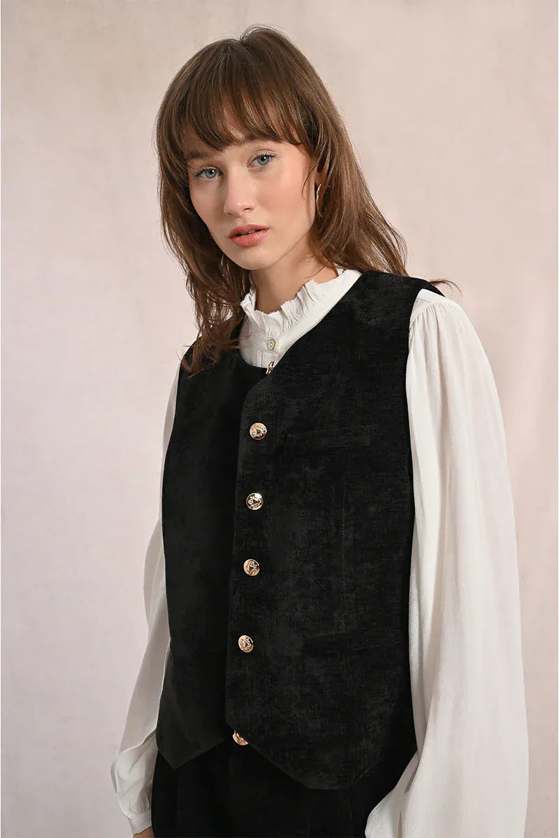Miranda Button Vest – Teal Poppy
