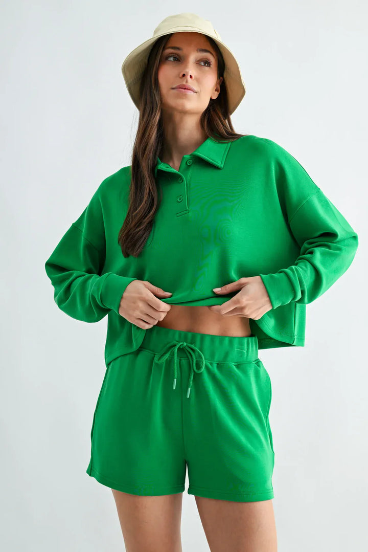 Mono B Loungewear Green Pop / S Laguna Breakline Collared Set