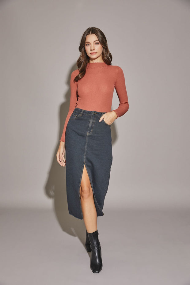 Mustard Seed Skirt Graphite / S Lyra Front Slit Long Denim Skirt