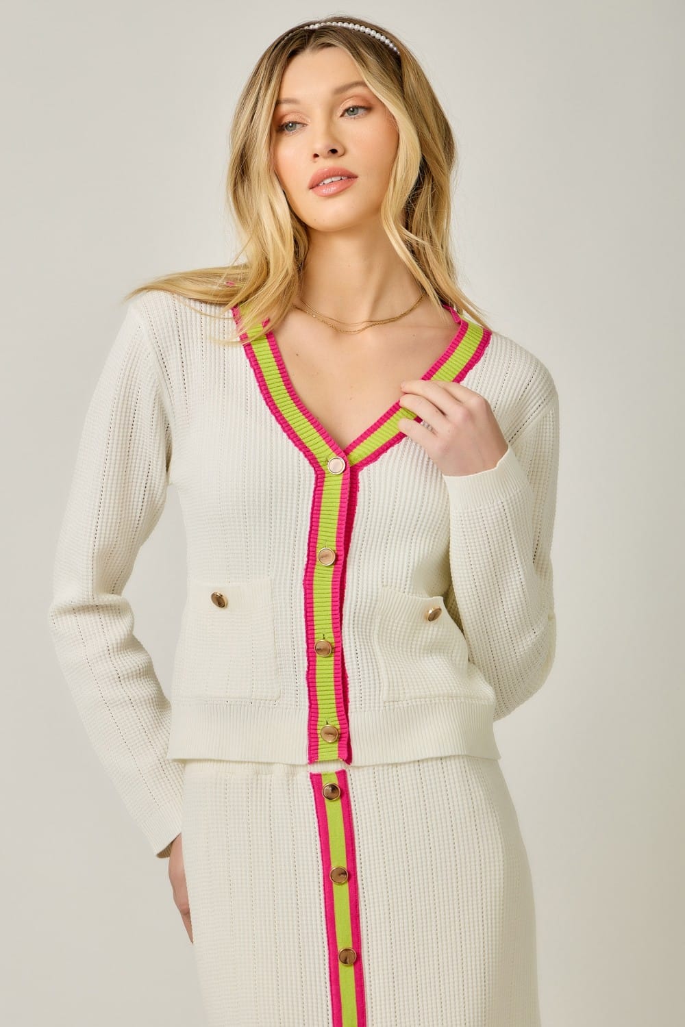 Mystree Cardigan Off White / S Evie Button Front Cardi