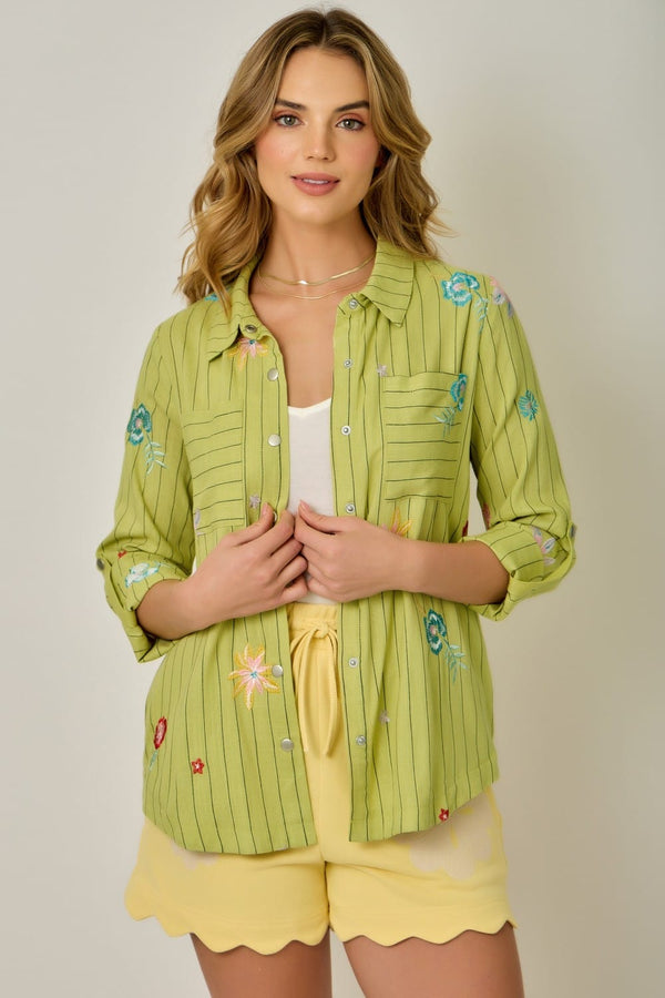Mystree Jacket Green Tea Latte / S Rosie Embroidered Pinstripe Jacket