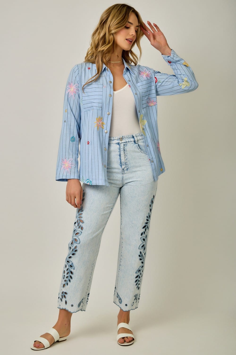 Mystree Jacket Rosie Embroidered Pinstripe Jacket