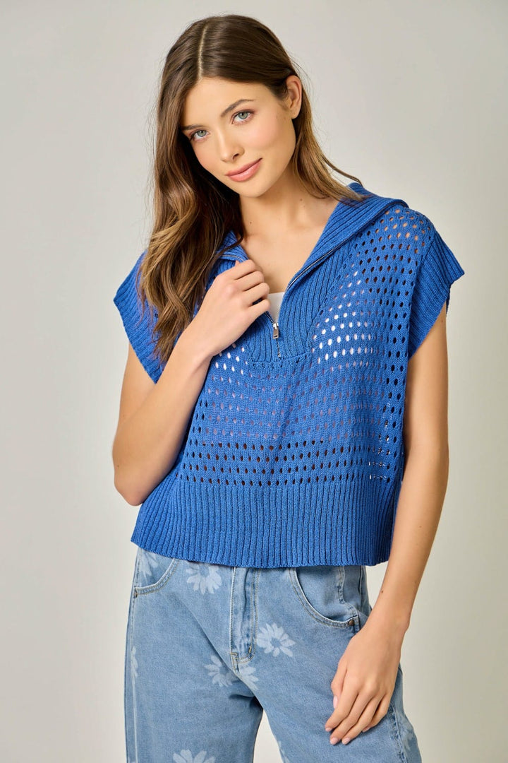 Mystree Sweater Royal Blue / S Elaina Zip-Up Short Sweater