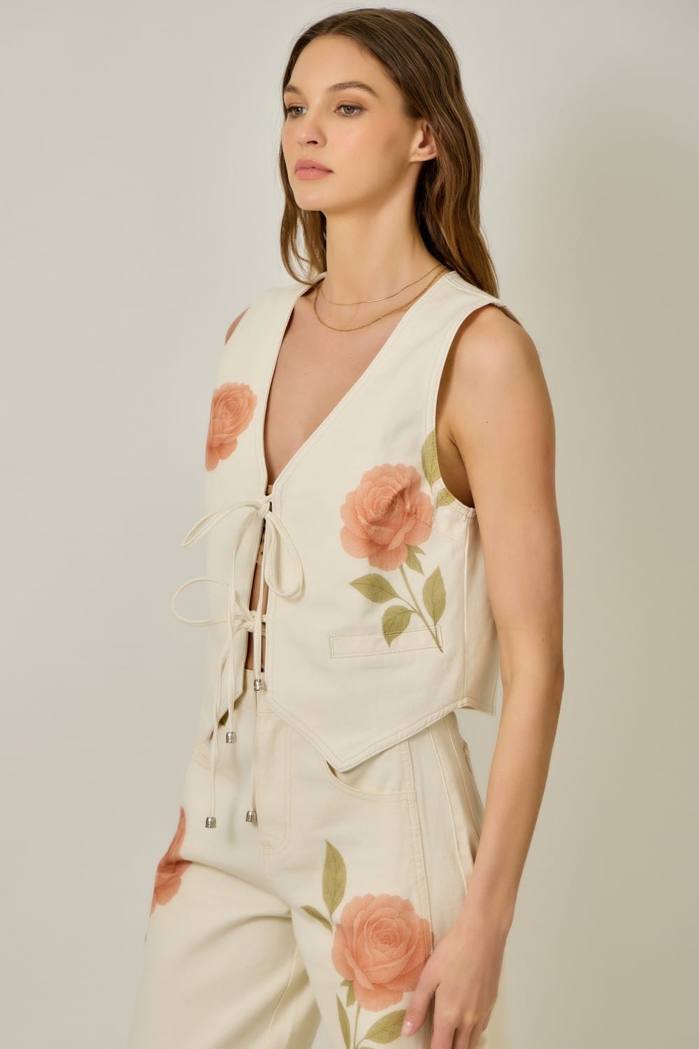 Mystree Vest Gia Floral Denim Vest