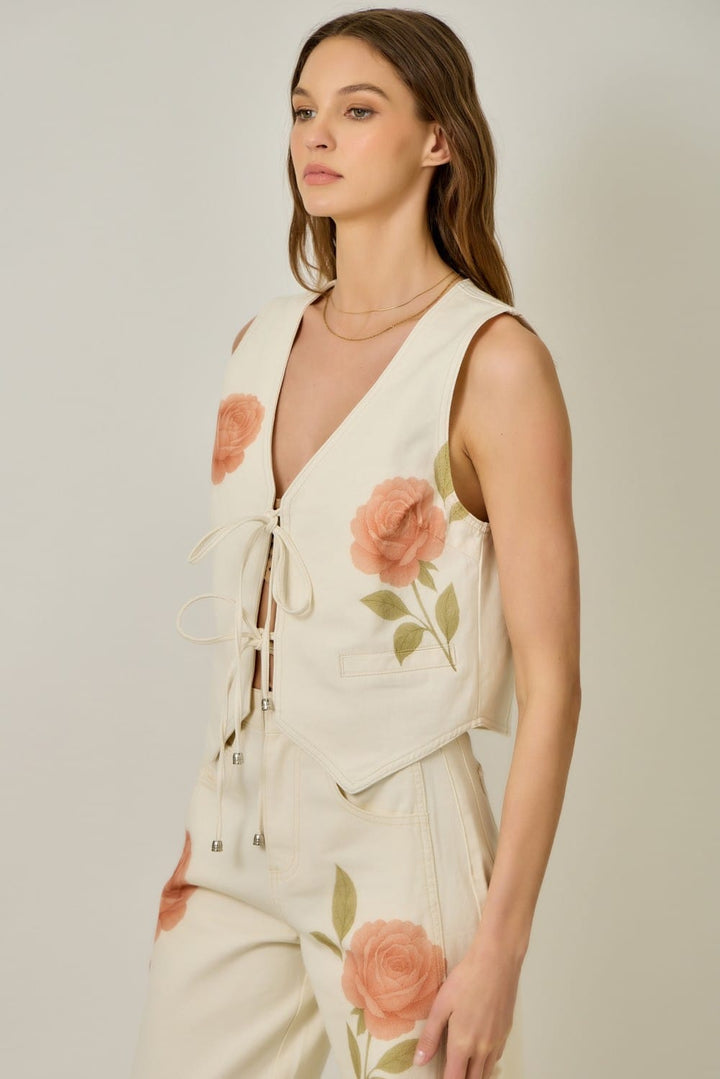 Mystree Vest Gia Floral Denim Vest