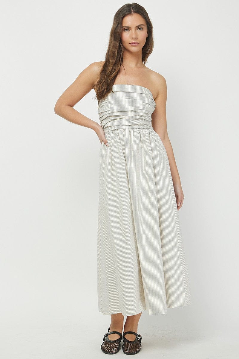 Needii Dress Taupe / S Riley Striped Tube Maxi Dress