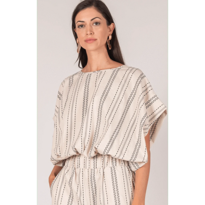 P Cill Top Taupe / Navy / XS Mila Striped Linen Top
