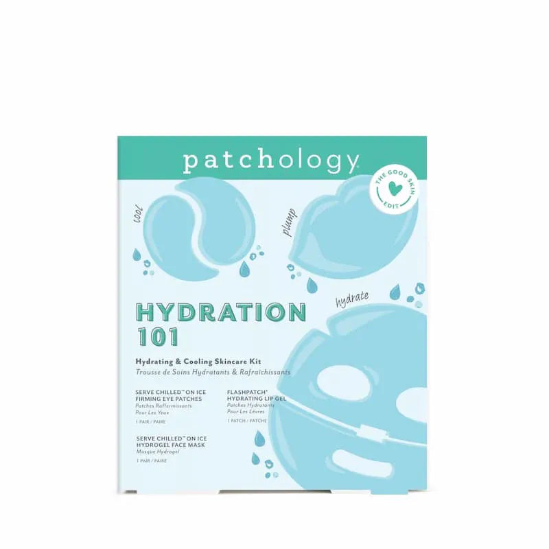 Patchology Hydration 101 Skincare Kit with moisturizer and serum for healthy, moisturized skin in a compact beauty care set.