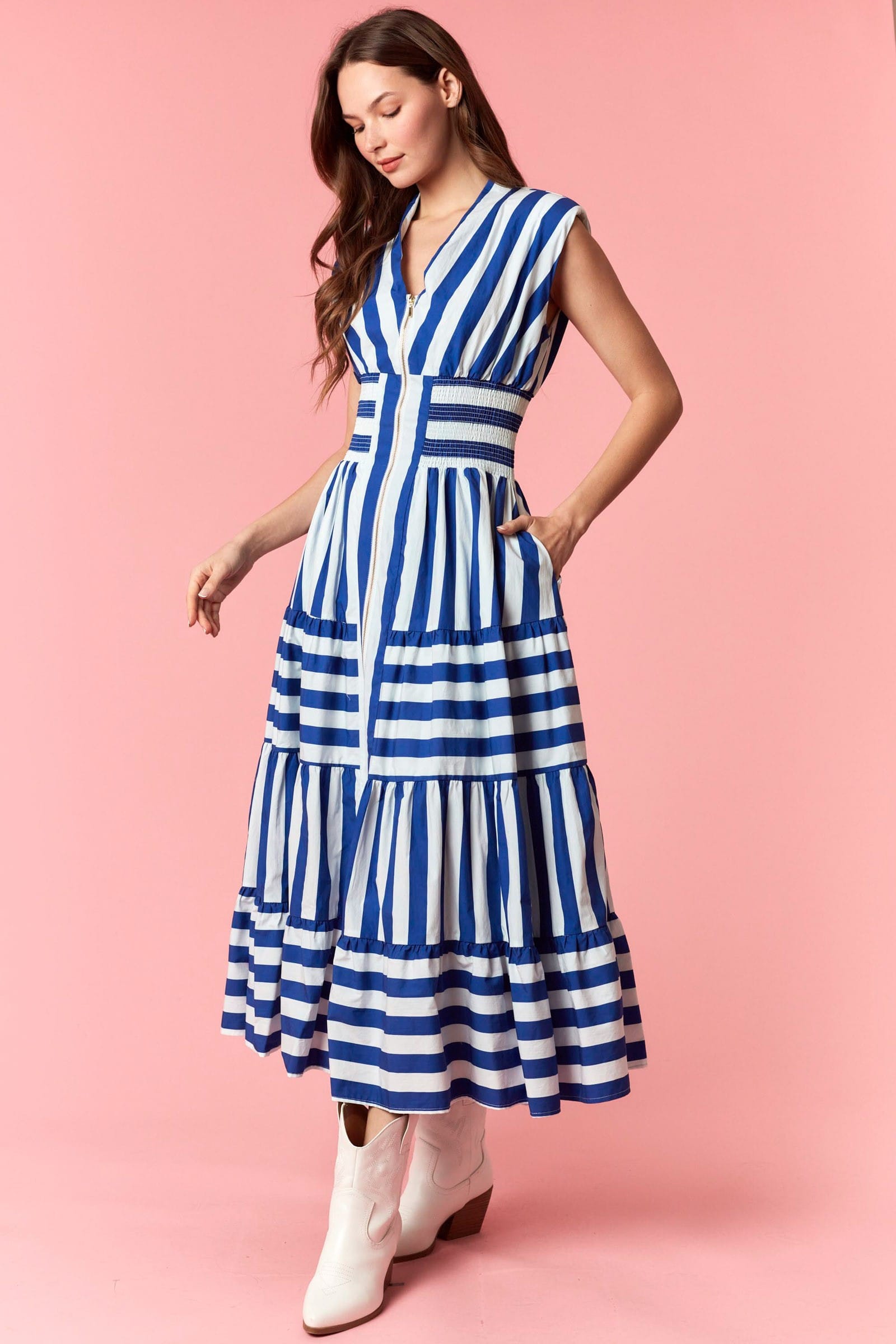 Eliza Striped Maxi Dress – Teal Poppy