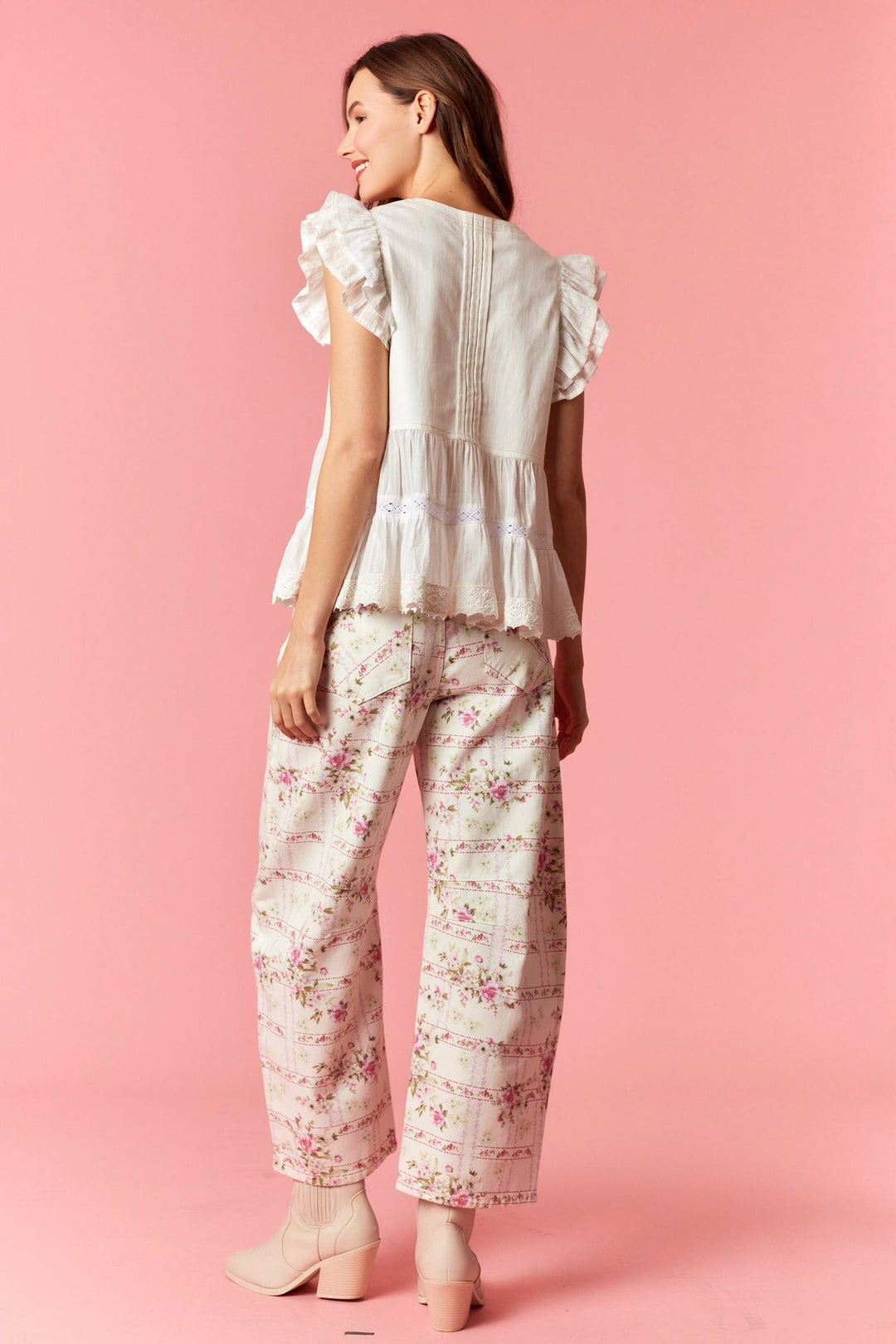 Peach Love California Top Chloe Twill Eyelet Flare Top