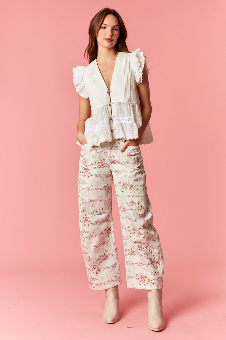 Peach Love California Top Chloe Twill Eyelet Flare Top