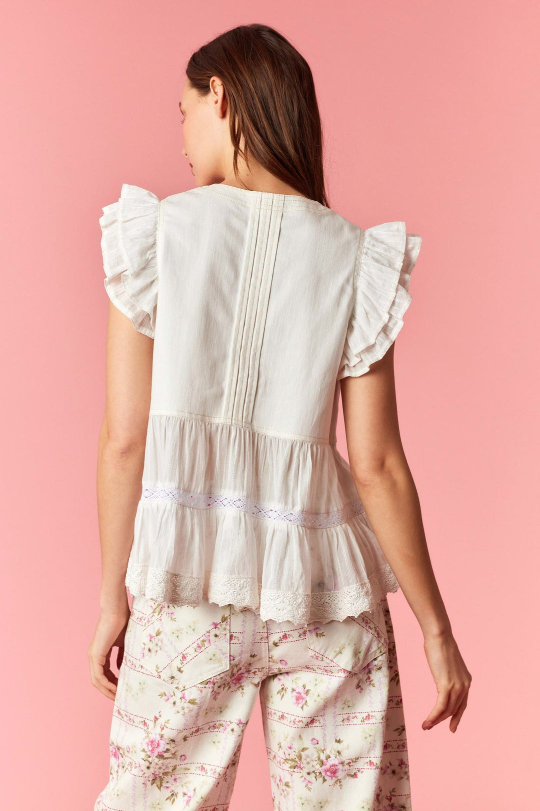 Peach Love California Top Chloe Twill Eyelet Flare Top