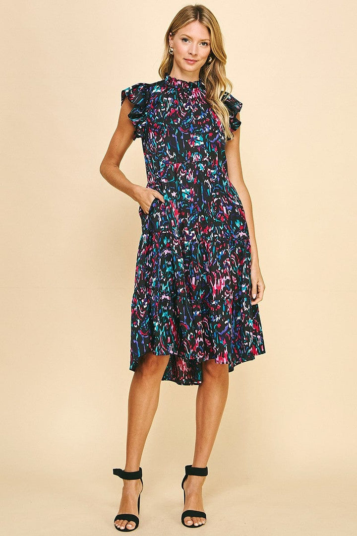 Pinch Dress Black Multi / S Arianna Tiered Midi Dress