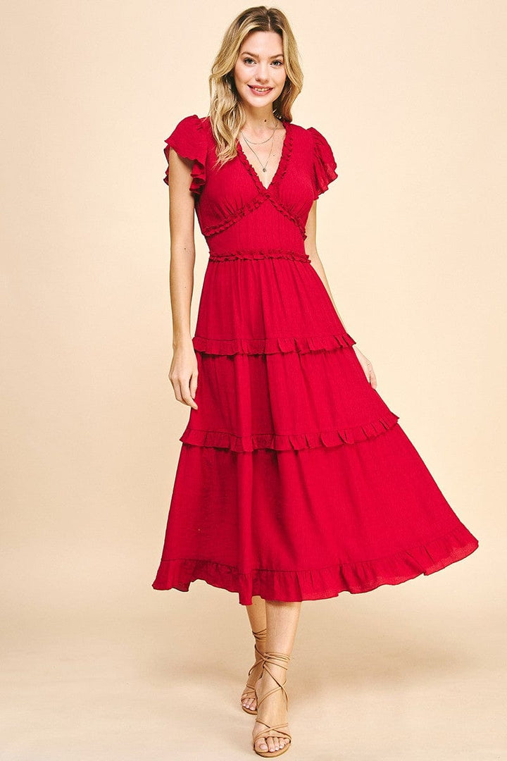 Pinch Dress Cranberry / Small Marie Tea Length Ruffle Dress