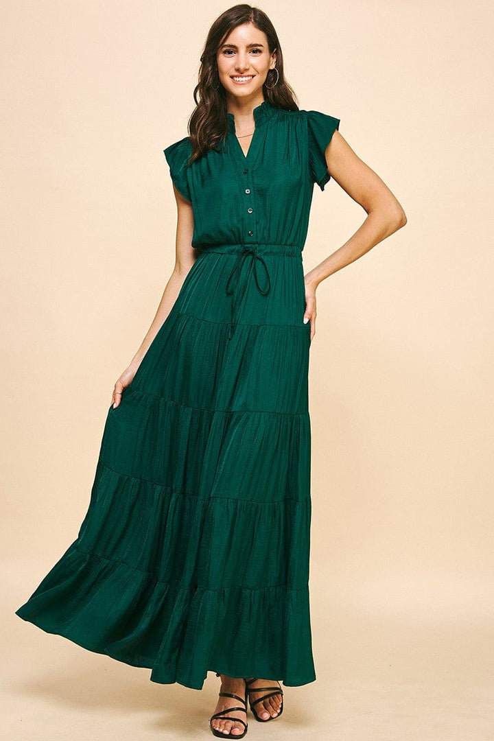 Pinch Dress Hunter Green / S Gemini Tiered Dress