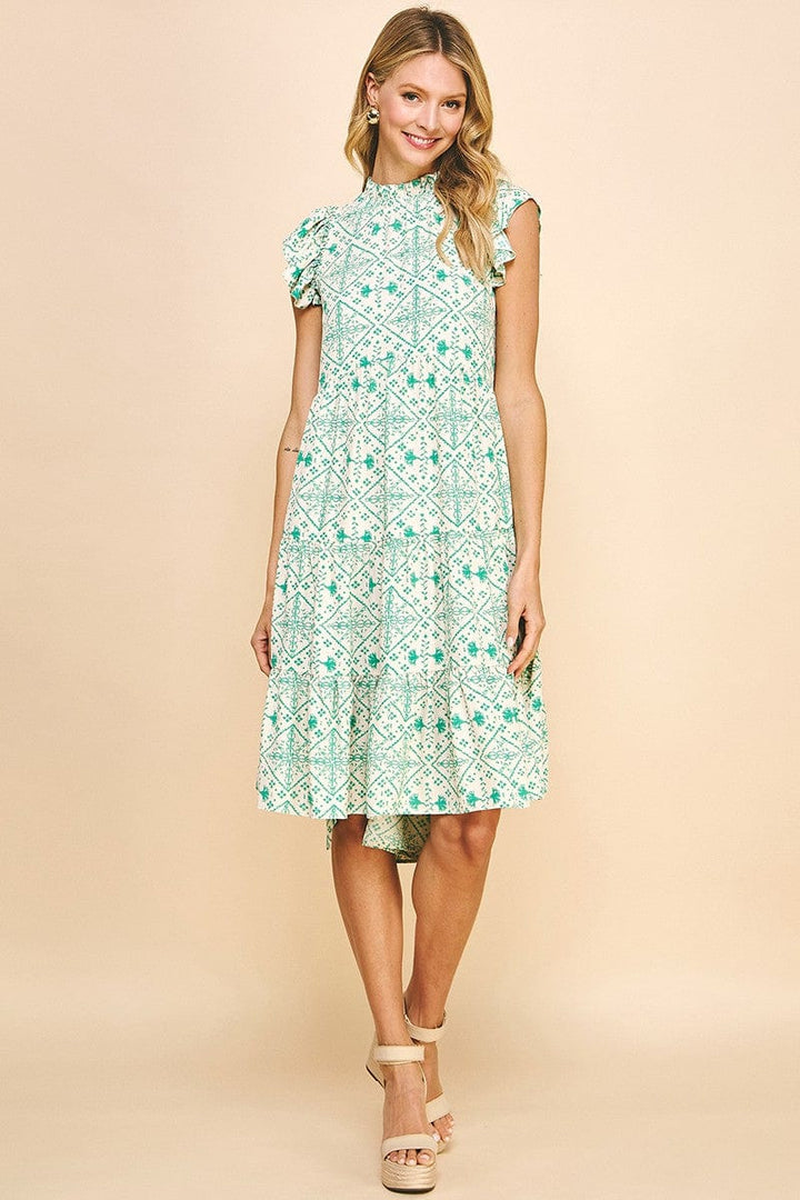 Pinch Dress Ivory Green / S Sutton Tiered Midi Dress