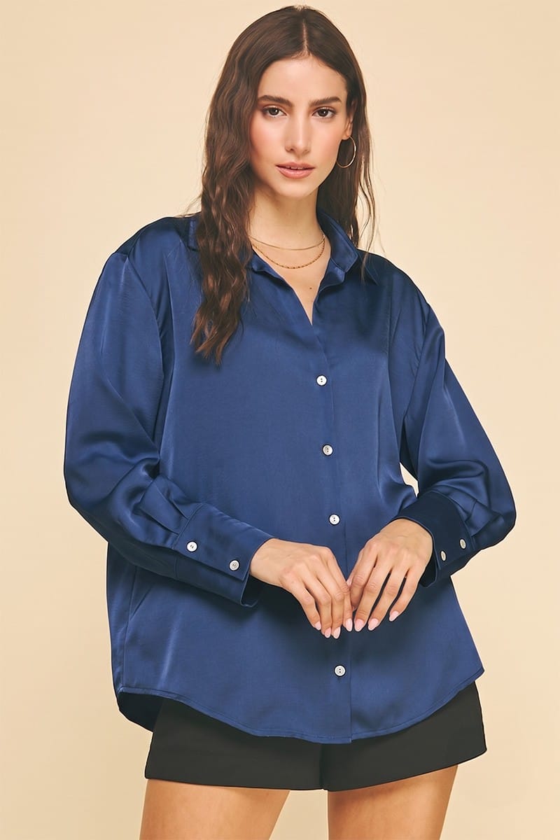 Pinch Top Dark Navy / S Alora Button Down Top