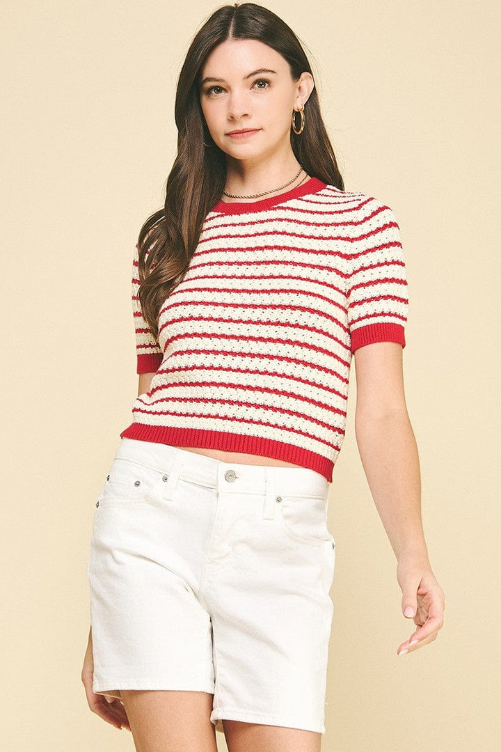 Pinch Top Red / Ivory / S Layla Striped Top