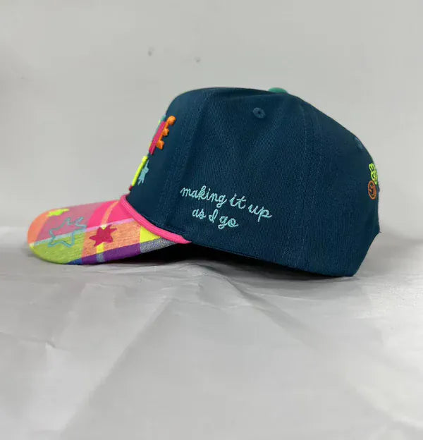 Poppy &amp; Pine adult part-time trucker hat with mesh back and curved brim, casual style for everyday wear.