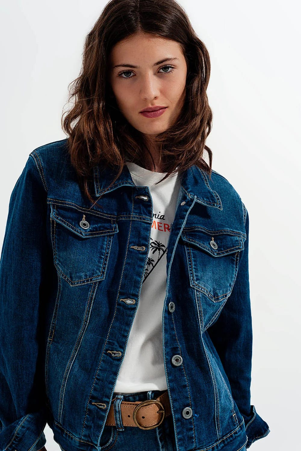 Q2 Jacket Dark Wash / S Clara Cropped Denim Jacket