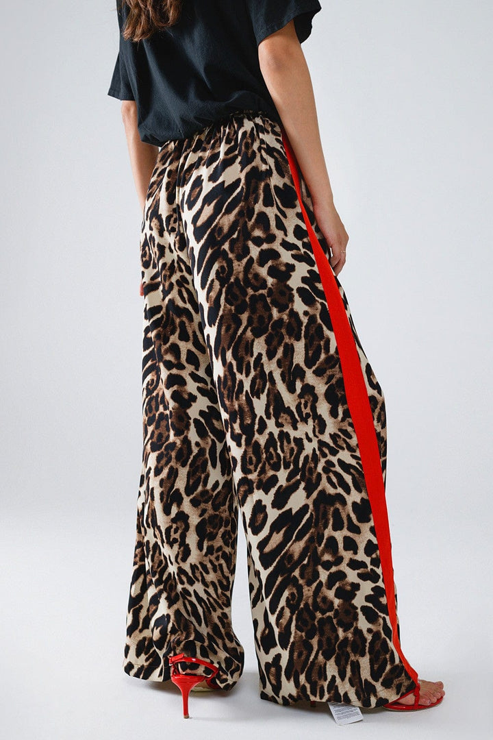 Q2 Pants Perli Leopard Straight Pants With Red Stripes