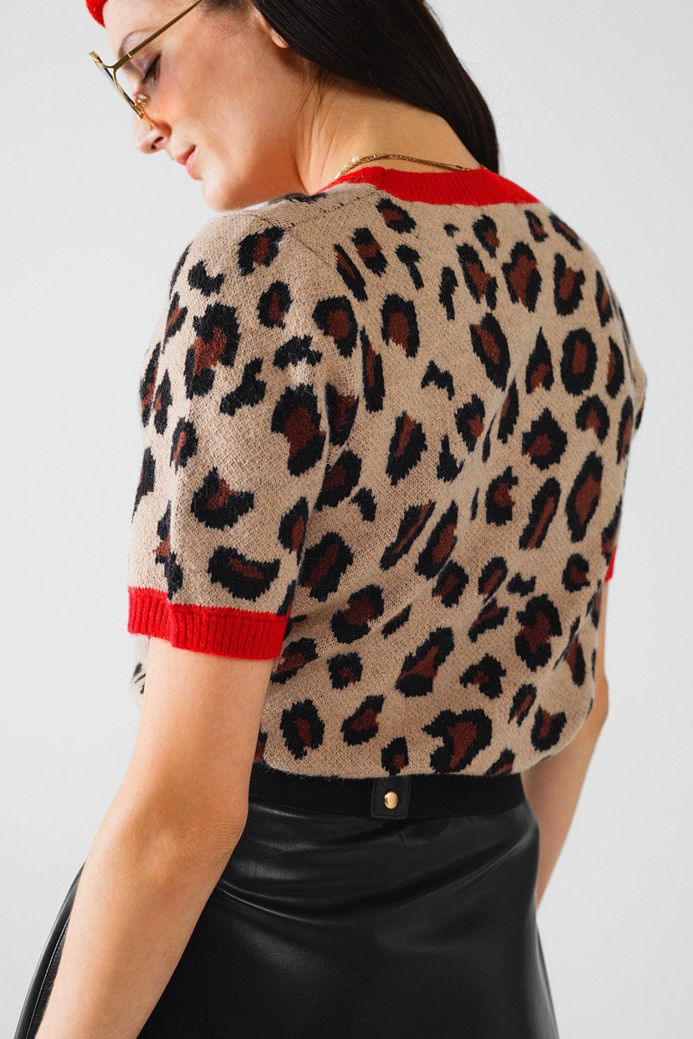 Q2 Sweater One size Rozanne Panther Print Sweater