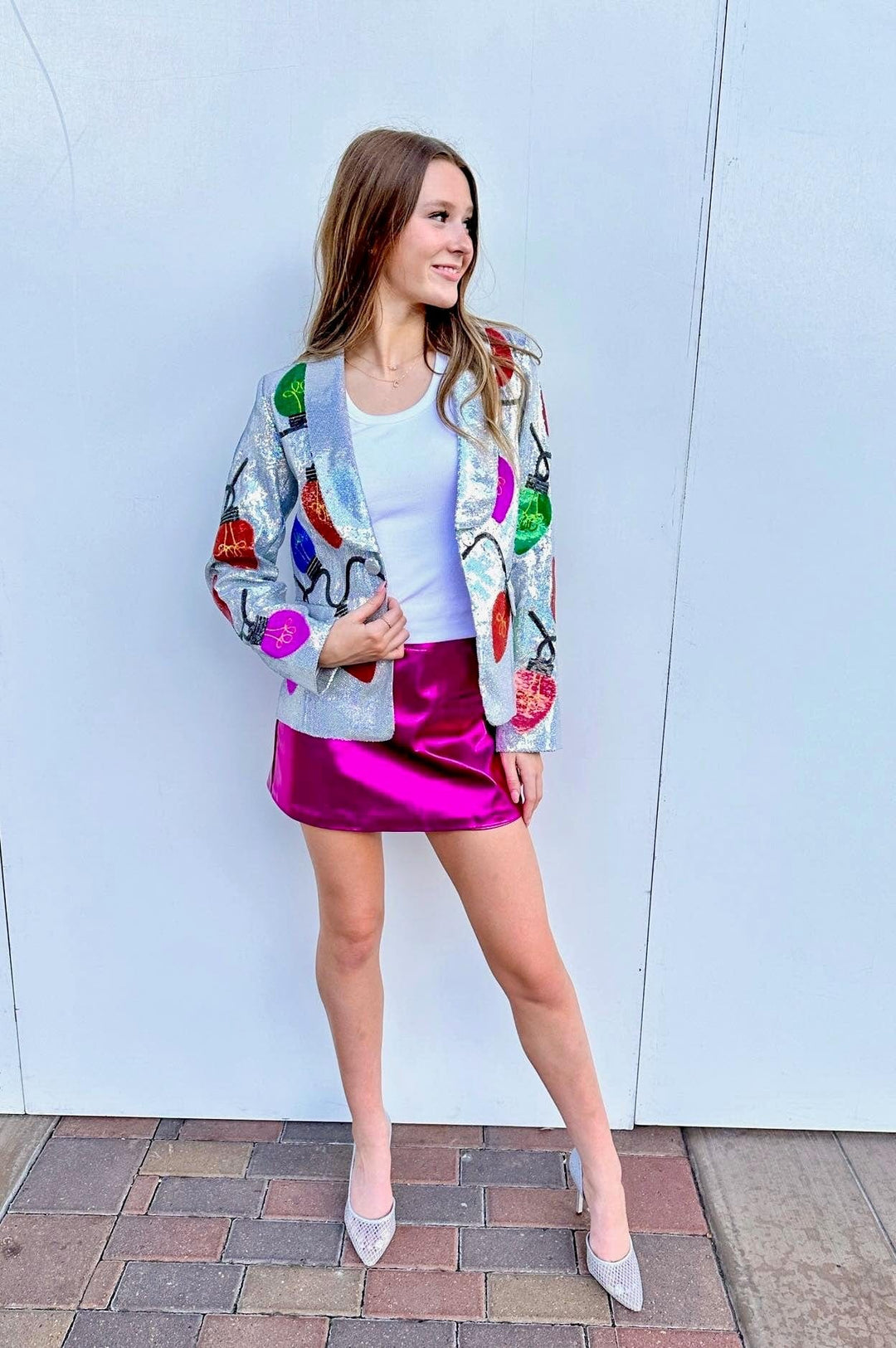 Queen of Sparkles Blazer Silver / S Sequin Christmas Light Blazer