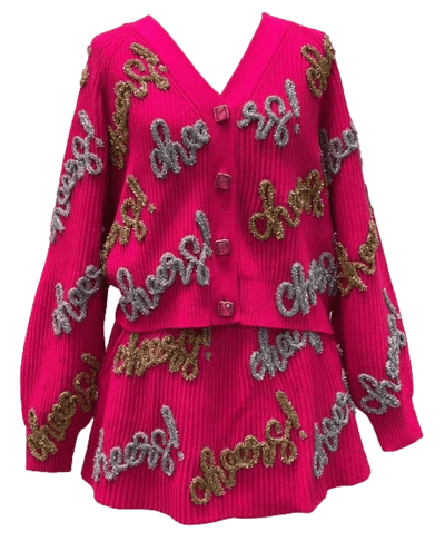 Queen of Sparkles Cardigan Hot Pink / XS Hot Pink, Silver & Gold Cheers All Over Cardigan